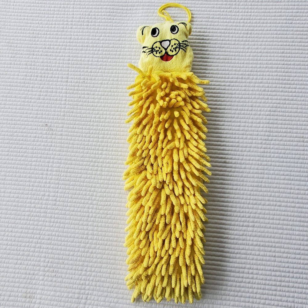 Norwex Pet To Dry Tiger Kids Hand Towel Baclock Yellow Chanille 15"x4"